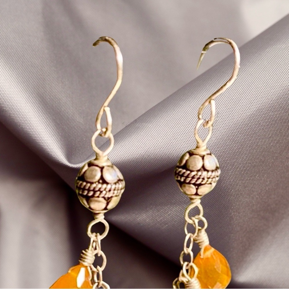 Sterling Carnelian & Onyx Briolette Earrings 2 7/8 - Picture 3 of 3